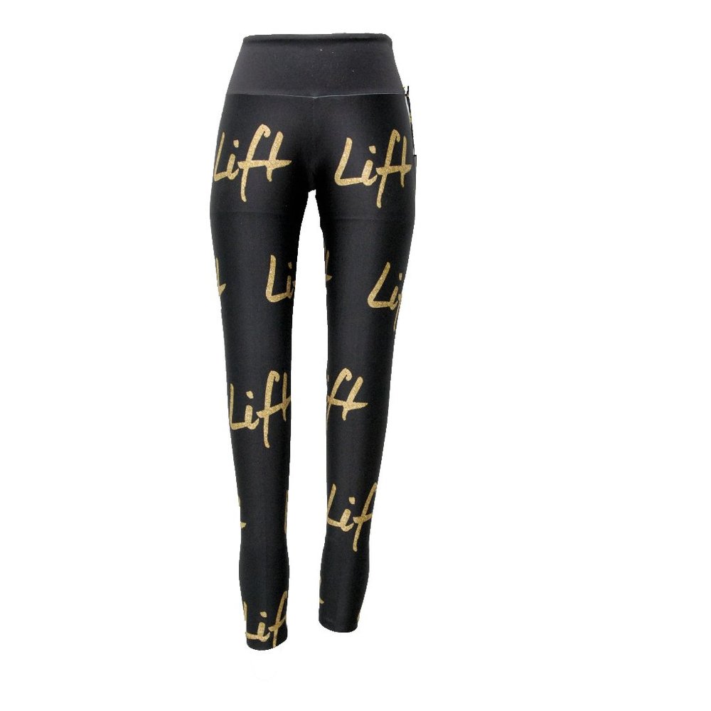 NWT GOLDSHEEP Womens LIFT Black Golden Printed Leggings
